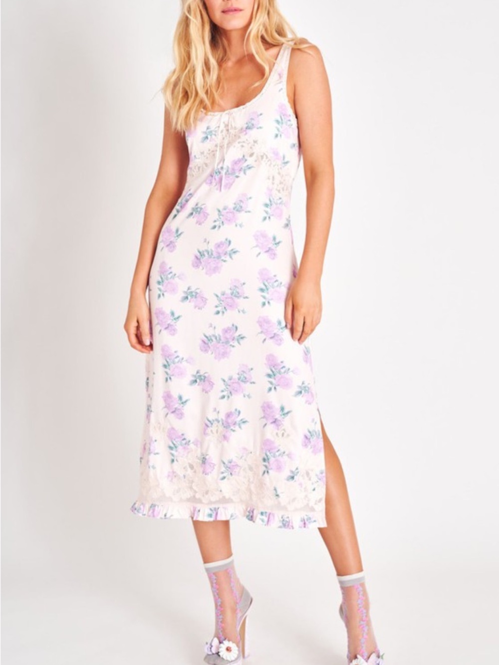 LoveShackFancy Pink Floral Lace-Trim Astril Dress